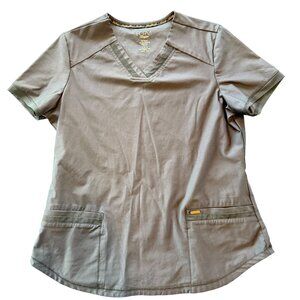 Cherokee Form Womens Dark Gray V-Neck Scrub Top Size Large Moisture-Wicking Stre